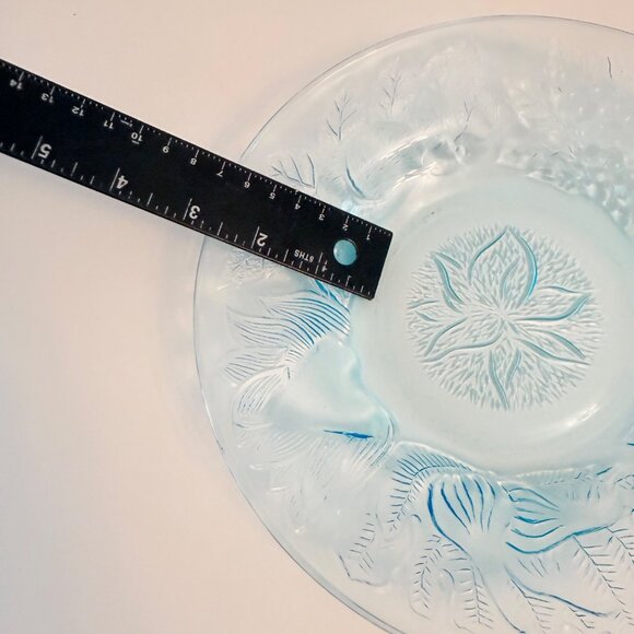 KIG Ice Blue Glass Plates Set Of 4 VTG Fruit Embossed Decorative Trinket Dish - Picture 10 of 10